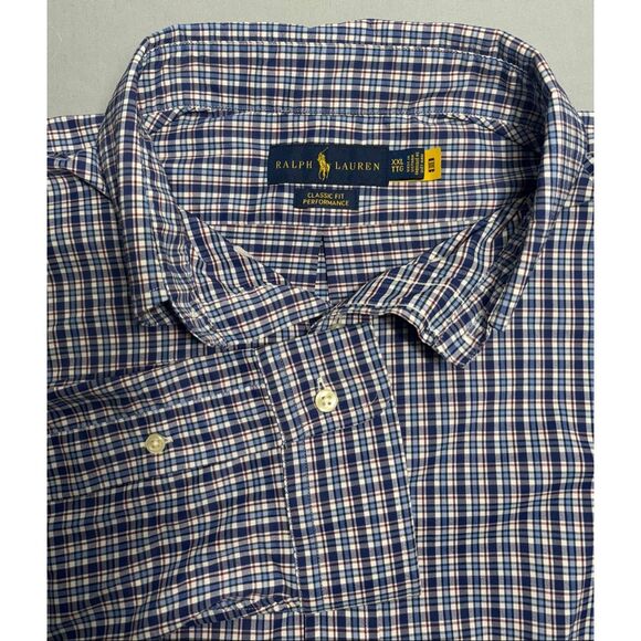 Polo Ralph Lauren Dress Shirt Men 2XL XXL TTG Performance Fit Nylon Blend Blue - Picture 1 of 6